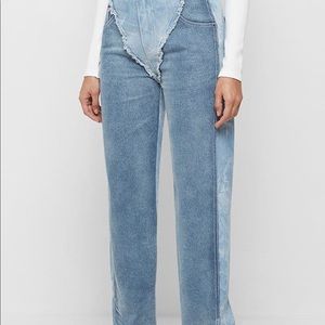 TWO TONE MARBLED MOM JEANS - BLUE